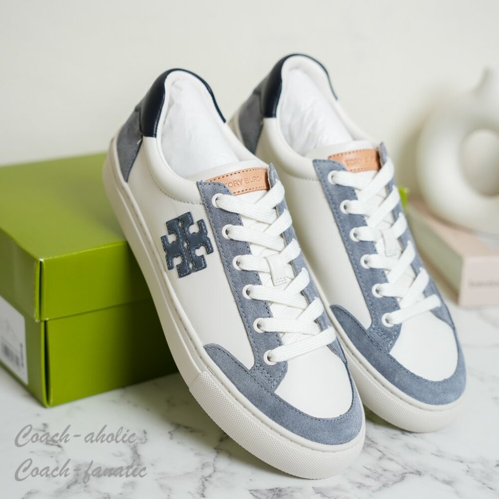 Tory Burch Color Block Signature T-Logo Leather Sneaker Shoes 161131